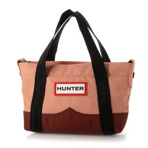 Hunter Mini Topclip Tote Bag Coral & Burgundy Colorblock Nylon Crossbody